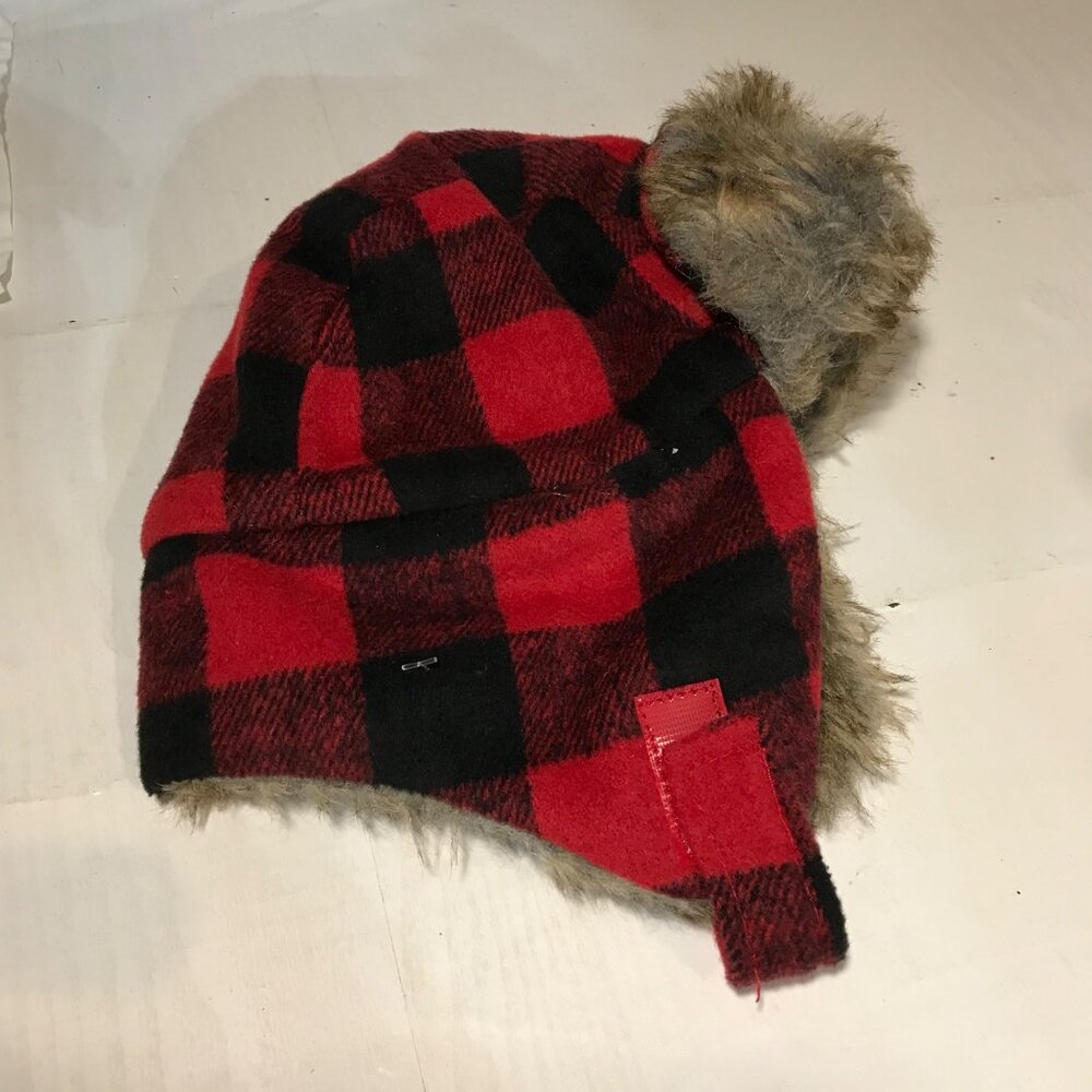 Indigo Baby Plaid Trapper Hat With Faux Fur Lining 6-12M